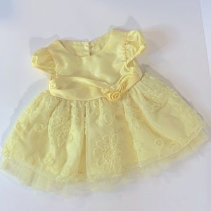 George Collection Yellow Floral Pattern with Rose on the Waist Baby Dress